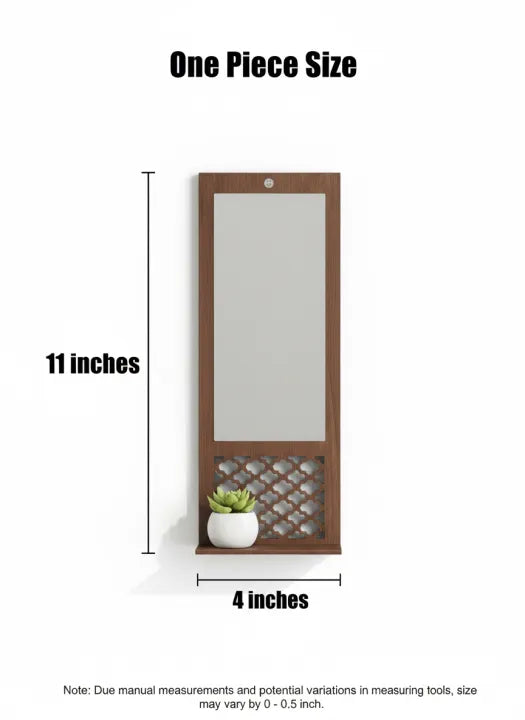 3 Piece Elegant Wooden Wall-Mounted Mirrors Set with Shelves